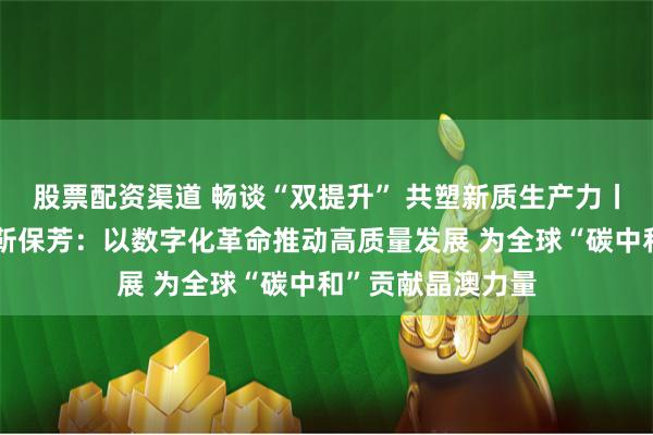 股票配资渠道 畅谈“双提升” 共塑新质生产力丨晶澳科技董事长靳保芳：以数字化革命推动高质量发展 为全球“碳中和”贡献晶澳力量